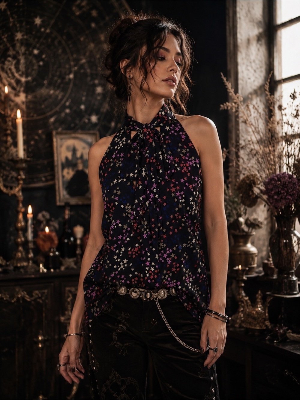 Trina Turk Jazzy Stars Silk Halter Top Blouse Pretty Little Liars Aria Size 10